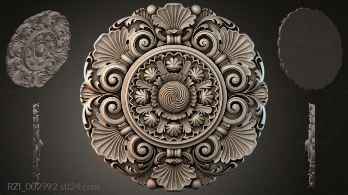 Round rosette with a spiral center and volutes 3d STL model