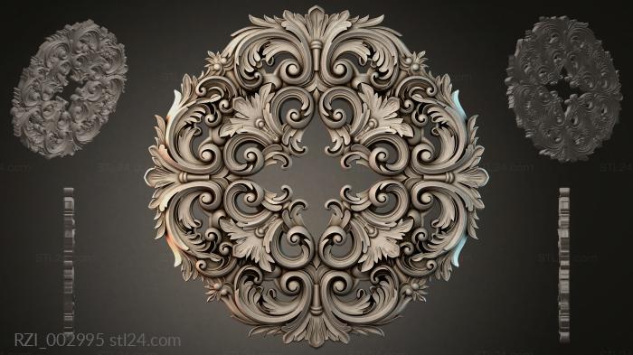 Round acanthus rosette with Baroque scrolls 3d STL model