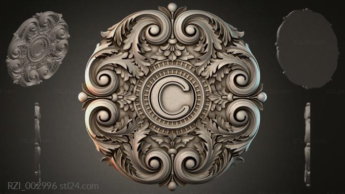 Square cartouche with volutes and a central rosette 3d STL model