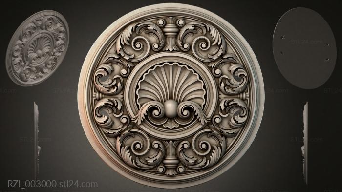 Ceiling rosette with oval medallion and spiral volutes 3d STL model