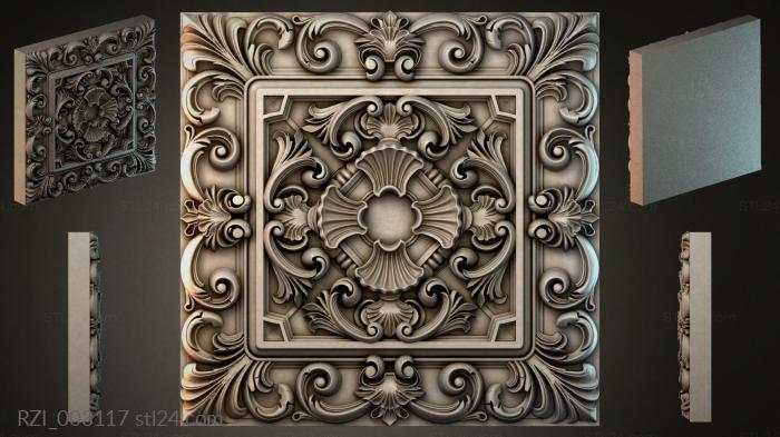 Round decor, rosettes (Decorative panel with swirls and a medallion, RZI_003117) 3D models for cnc