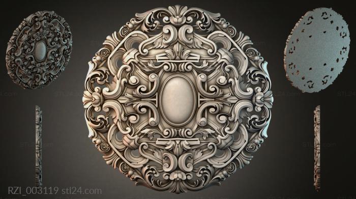 Oval rosette with scrolls and a central cartouche 3d STL model