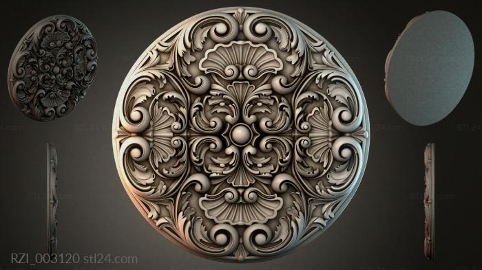 Round rosette with swirls and fan-shaped elements 3d STL model