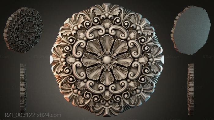 Round rosette with volutes and fan leaves 3d STL model