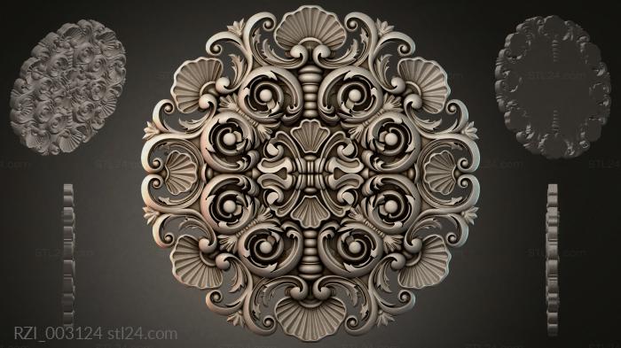 Baroque rosette with scrolls and shells 3d STL model