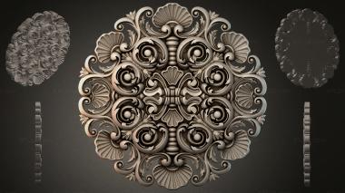 Round decor, rosettes Baroque rosette with scrolls and shells 3d model