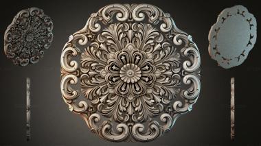 Round decor, rosettes Round rosette with swirls and a floral center 3d model