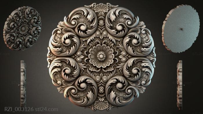 Carved panel with scrolls and floral rosettes 3d STL model