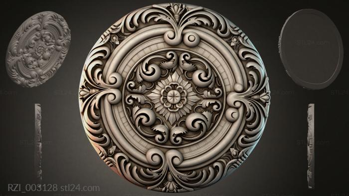 Round rosette with acanthus scrolls and a central rosette 3d STL model