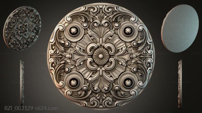 Round carved panel with scrolls and rosettes 3d STL model