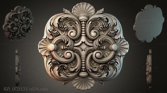 Carved cartouche with symmetrical scrolls and shells 3d STL model