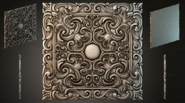 Round decor, rosettes Square panel with volutes and a sphere 3d model
