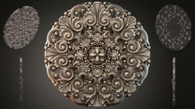 Round decor, rosettes Carved medallion with volutes and shells 3d model