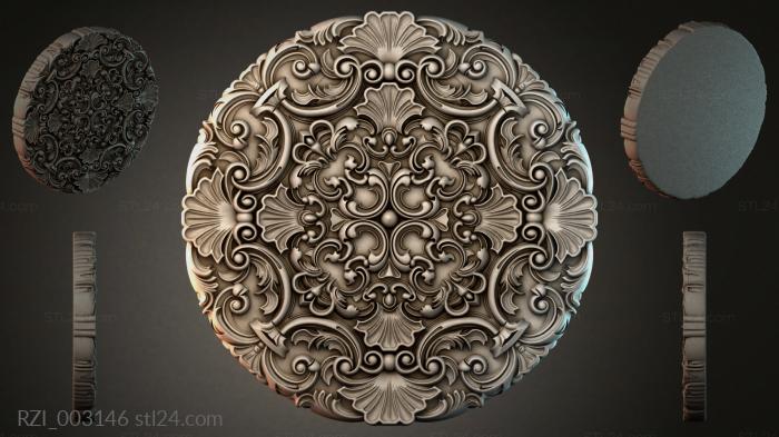 Round rosette with climbing acanthus and shells 3d STL model