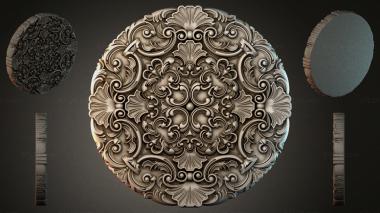 Round decor, rosettes Round rosette with climbing acanthus and shells 3d model