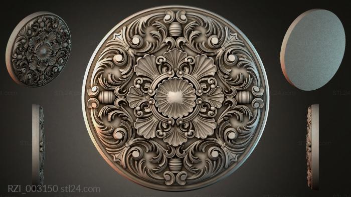 Round ceiling rose with scrollwork and shells 3d STL model