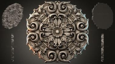 Round decor, rosettes Carved cartouche with scrolls and a central flower 3d model
