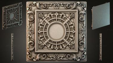 Round decor, rosettes Ceiling medallion with rosette and swirls 3d model