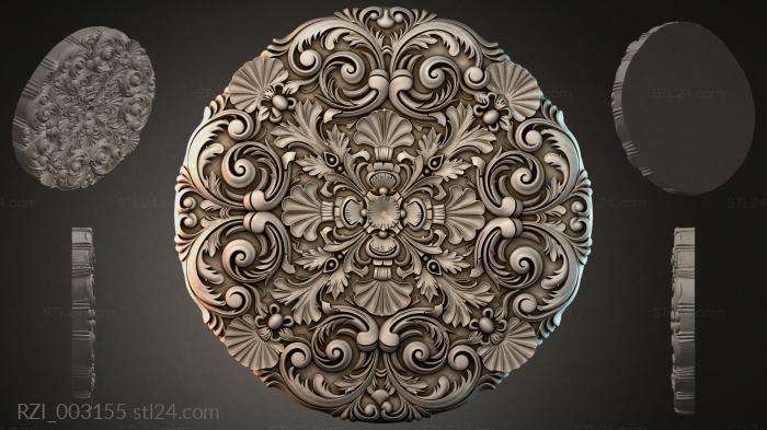 Round medallion with ornate scrolls and shells 3d STL model