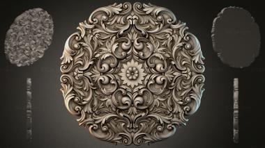 Round decor, rosettes Round carved panel with scrolls and a flower 3d model