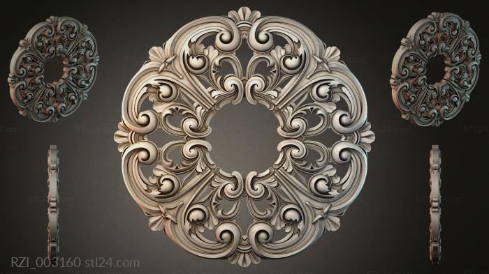 Round decor, rosettes (Round rosette with volutes and acanthus leaves, RZI_003160) 3D models for cnc