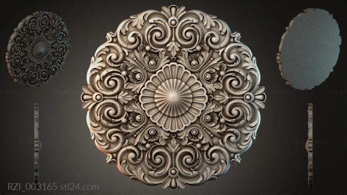 Carved medallion with spirals and a central rosette 3d STL model