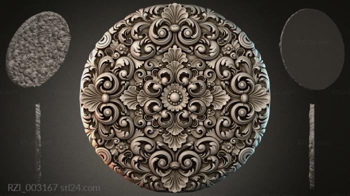 Round panel with volutes and floral motifs 3d STL model