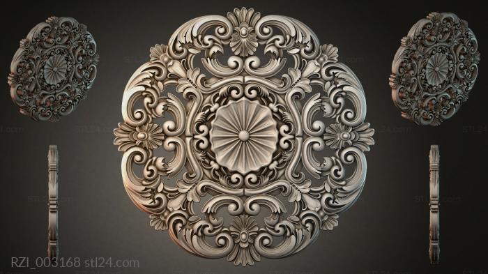 Baroque rosette with scrolls and a radiant core 3d STL model