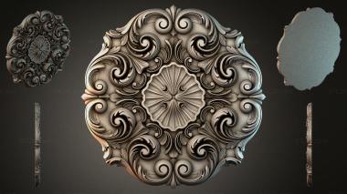 Round decor, rosettes Rosette with volutes and radial pattern 3d model