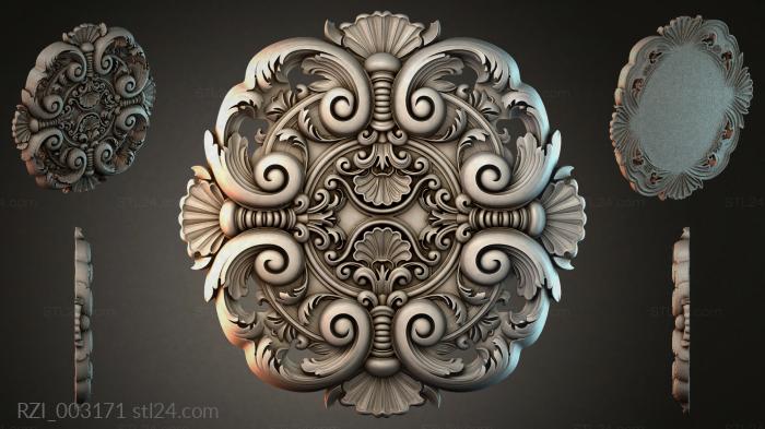 Carved cartouche with volutes and shells 3d STL model