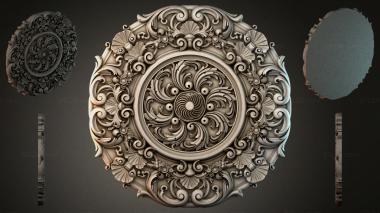 Round decor, rosettes Round carved rosette with volutes and spirals 3d model