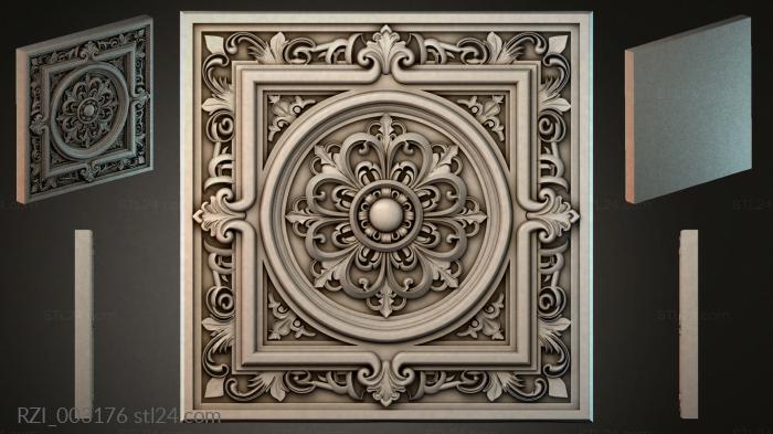 Square ceiling rose with radial pattern 3d STL model