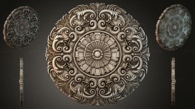 Round decor, rosettes Round carved rosette with volutes and a shell 3d model