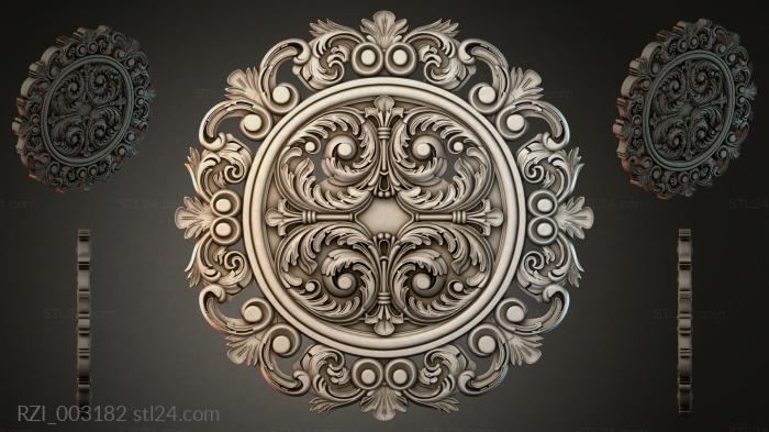 Round decor, rosettes (Round panel with acanthus and volutes, RZI_003182) 3D models for cnc
