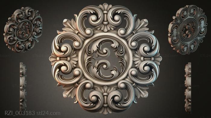 Round decor, rosettes (Cartouche with volutes and palmettes, RZI_003183) 3D models for cnc