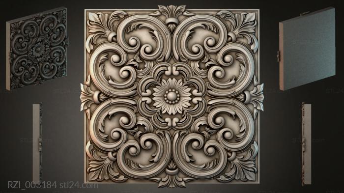 Panel with volutes and a central flower 3d STL model