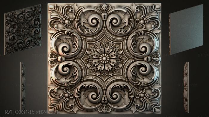 Round decor, rosettes (Panel with volutes and a central flower, RZI_003185) 3D models for cnc