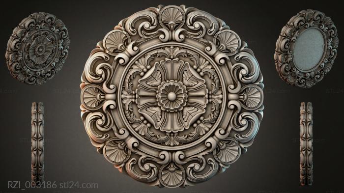Baroque ceiling medallion with volutes and floral rosettes 3d STL model