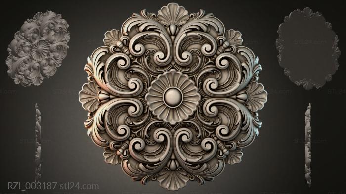 Acanthus ornament with volutes and a central rosette 3d STL model