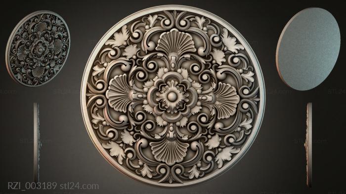 Round rosette with floral ornament and spirals 3d STL model