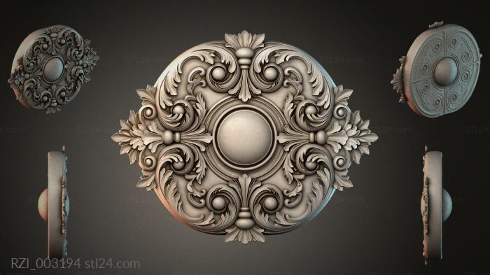 Round rosette with volutes and a central sphere 3d STL model