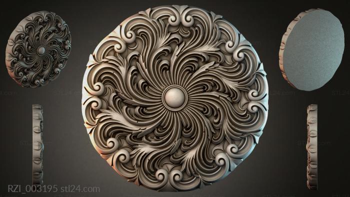 Round rosette with swirls and a central ball 3d STL model