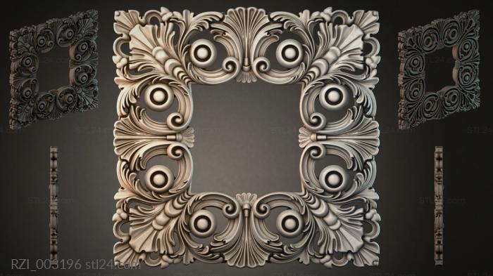 Square facade ornament with volutes and rosettes 3d STL model