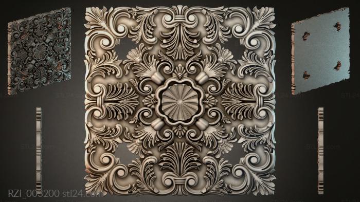 Square panel with grapevine and spiral scrolls 3d STL model