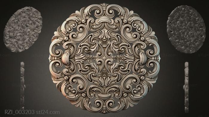 Round rosette with climbing acanthus and spirals 3d STL model