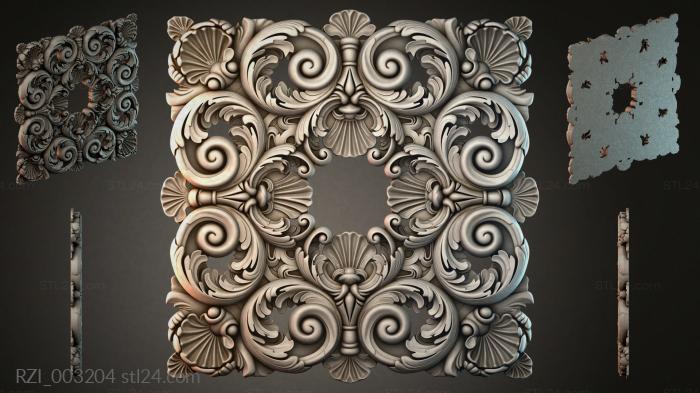Square panel with volutes and shells 3d STL model