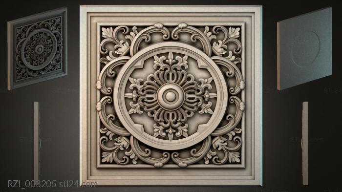 Round decor, rosettes (Ceiling medallion with a swirl pattern and a central rosette, RZI_003205) 3D models for cnc