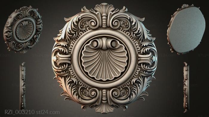 Round rosette with shell and acanthus scrolls 3d STL model