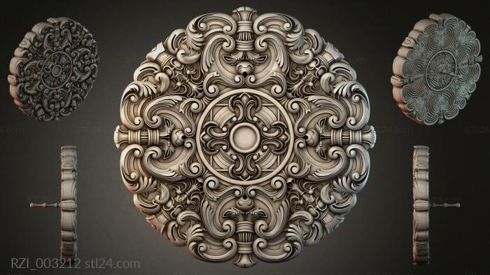 Ceiling rosette with swirl pattern and mascarons 3d STL model