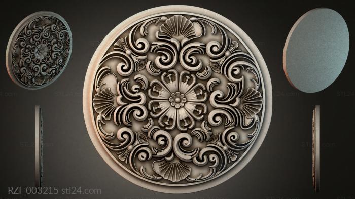 Round rosette with swirls and a flower 3d STL model
